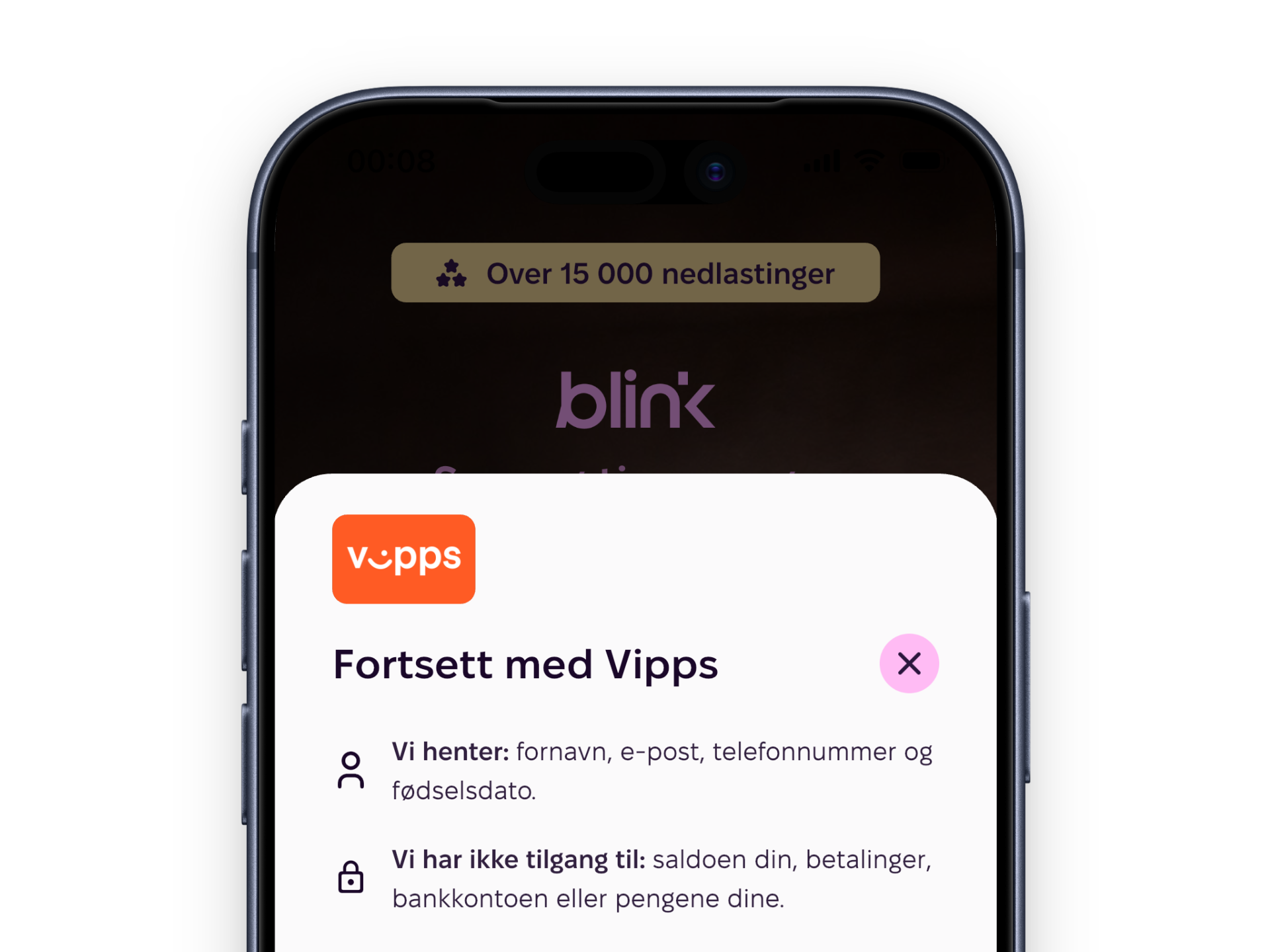 Blink-appen med Vipps-innlogging: «Fortsett med Vipps»